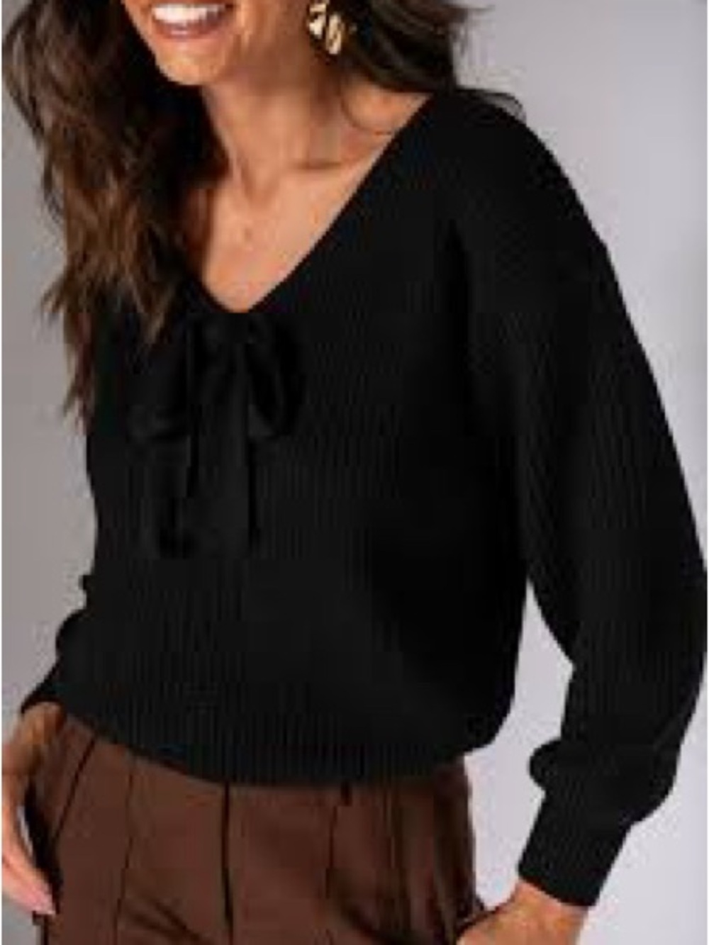 Timing Black V-Neck Tie-Front Sweater - Women's